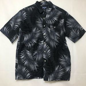 BLACK WEST MARINE PALM TREE HAWAIIAN BUTTON UP